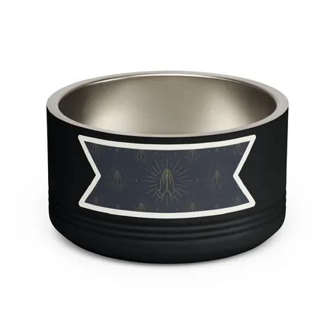 Faith Flag Praying Hands Silhouette Pet Bowl — front view