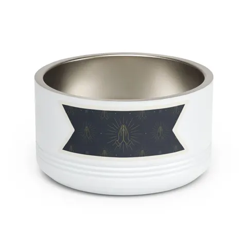 Faith Flag Praying Hands Silhouette Pet Bowl — front view