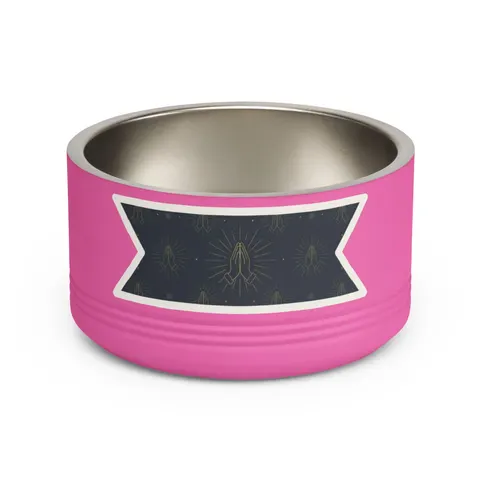 Faith Flag Praying Hands Silhouette Pet Bowl — front view