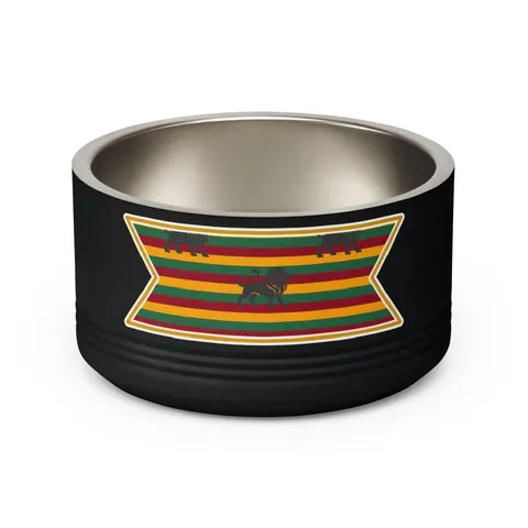 Rasta Flag Red Gold Green with Black Lion Pet Bowl — back view
