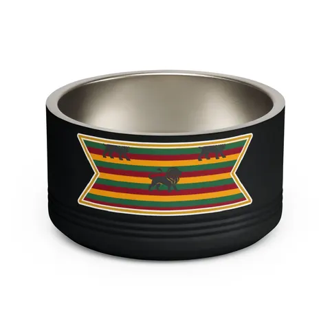 Rasta Flag Red Gold Green with Black Lion Pet Bowl — front view