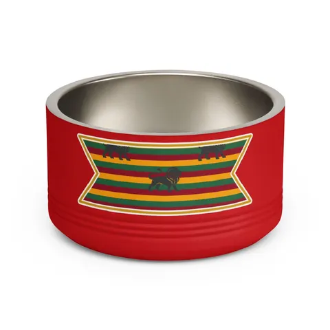 Rasta Flag Red Gold Green with Black Lion Pet Bowl — front view