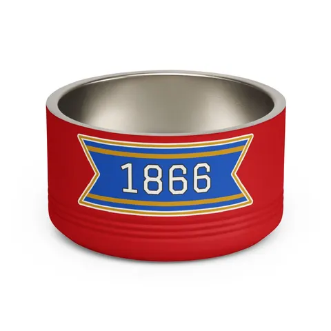 Fisk 1866 Blue & Gold Pet Bowl — front view