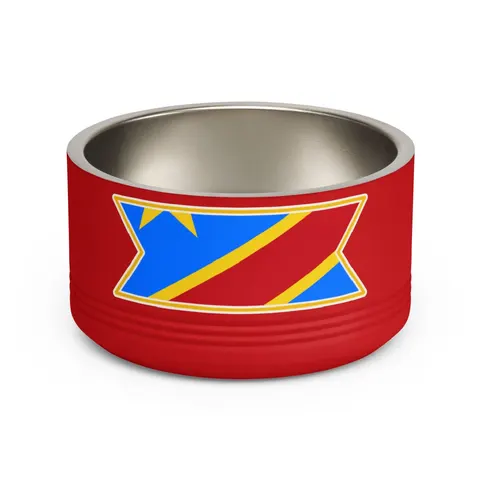 DR Congo Sky Blue & Red Diagonal Pet Bowl — front view