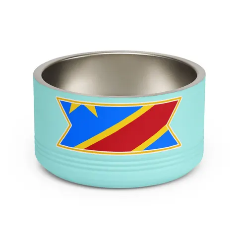 DR Congo Sky Blue & Red Diagonal Pet Bowl — front view