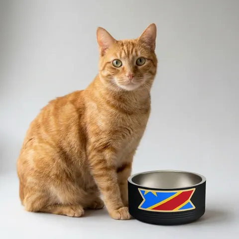 DR Congo Sky Blue & Red Diagonal Pet Bowl