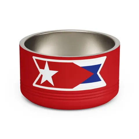 Cuba Blue Stripes & Red Triangle Pet Bowl — front view