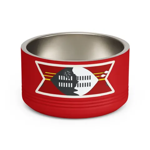 Eswatini Blue Red Yellow Shield Pet Bowl — front view