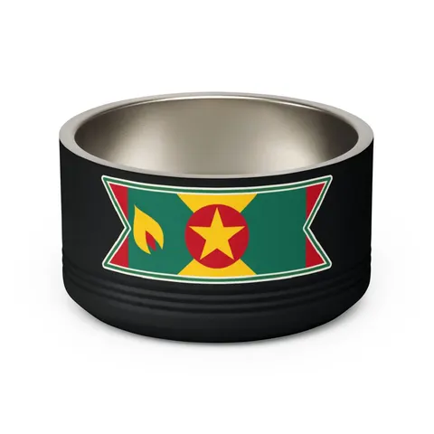 Grenada Red Green Gold Pattern Pet Bowl — back view