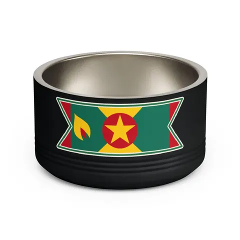 Grenada Red Green Gold Pattern Pet Bowl — front view