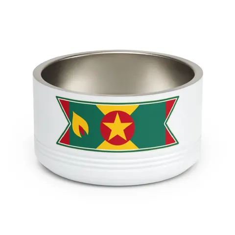 Grenada Red Green Gold Pattern Pet Bowl — front view