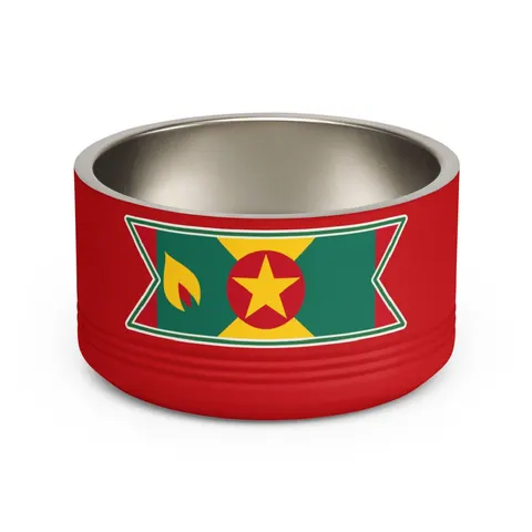 Grenada Red Green Gold Pattern Pet Bowl — front view