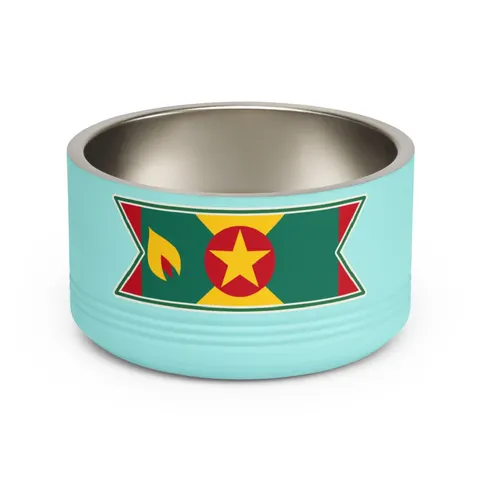 Grenada Red Green Gold Pattern Pet Bowl — front view