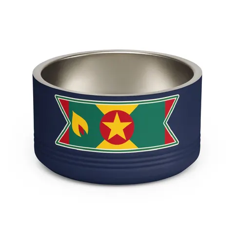 Grenada Red Green Gold Pattern Pet Bowl — front view