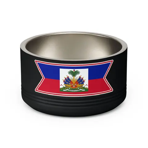 Haiti Blue Red Banner Pet Bowl — back view