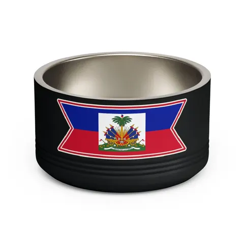 Haiti Blue Red Banner Pet Bowl — front view