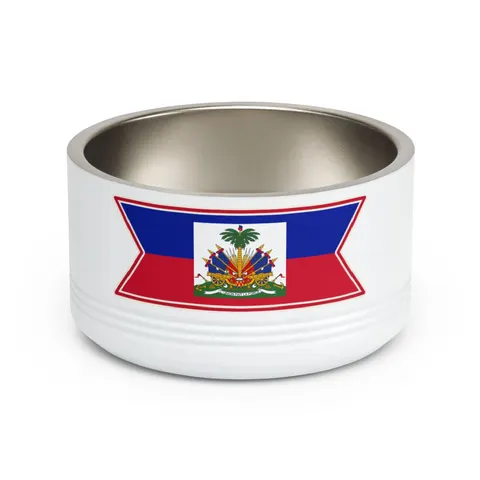 Haiti Blue Red Banner Pet Bowl — front view