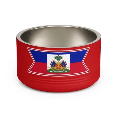 Haiti Blue Red Banner Pet Bowl — front view