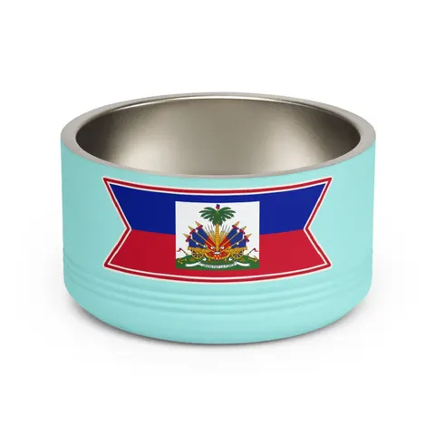Haiti Blue Red Banner Pet Bowl — front view