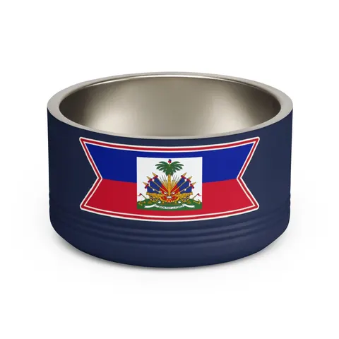 Haiti Blue Red Banner Pet Bowl — front view