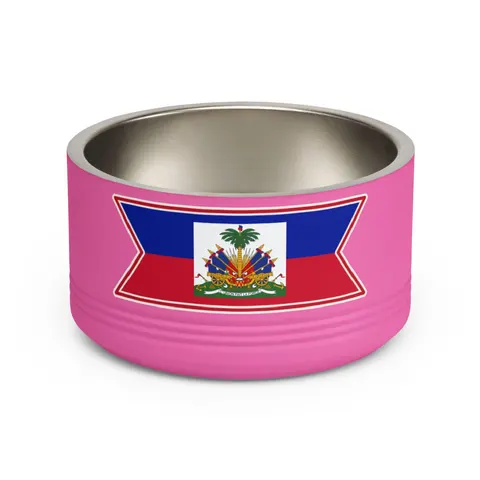 Haiti Blue Red Banner Pet Bowl — front view