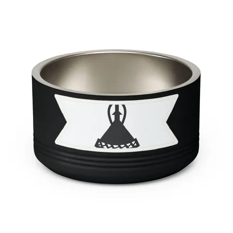 Lesotho Blue White Green Emblem Pet Bowl — back view