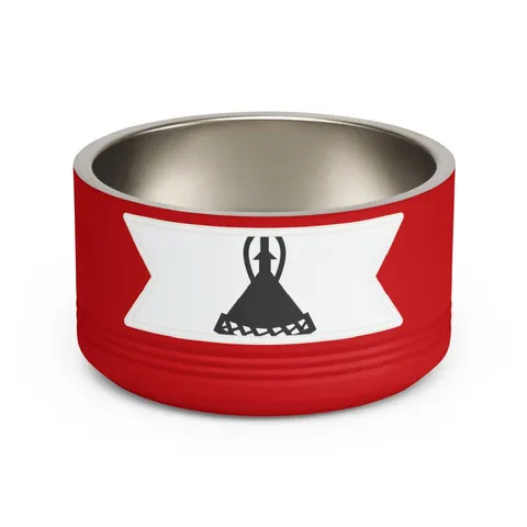 Lesotho Blue White Green Emblem Pet Bowl — front view