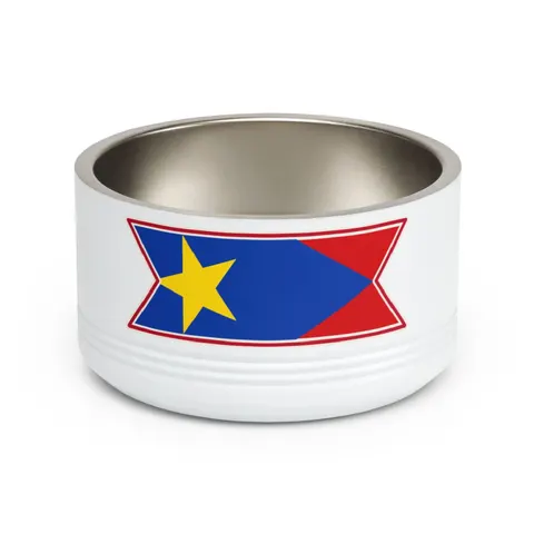South Sudan Stripes & Blue Triangle Pet Bowl — front view
