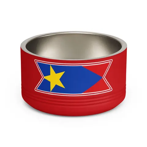 South Sudan Stripes & Blue Triangle Pet Bowl — front view