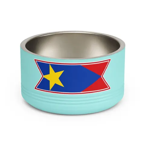 South Sudan Stripes & Blue Triangle Pet Bowl — front view
