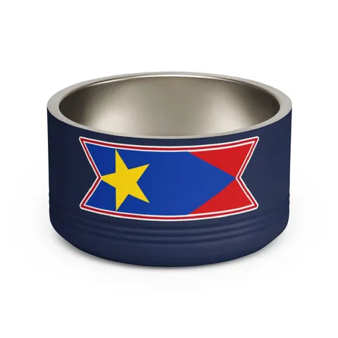 South Sudan Stripes & Blue Triangle Pet Bowl — front view