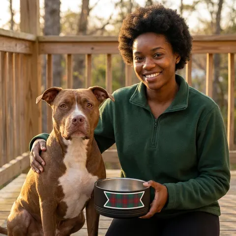 Holiday Fireplace Plaid Pet Bowl
