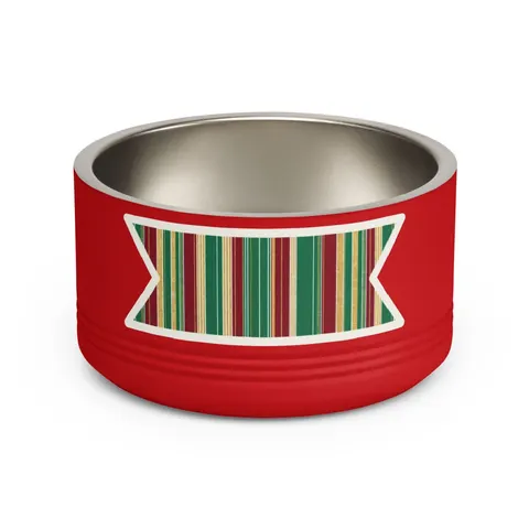 Holiday Gift Wrap Stripes Pet Bowl — front view
