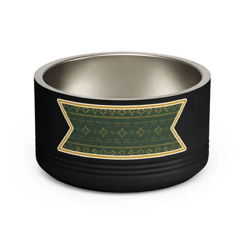 Holiday Green & Gold Knit Pet Bowl — front view