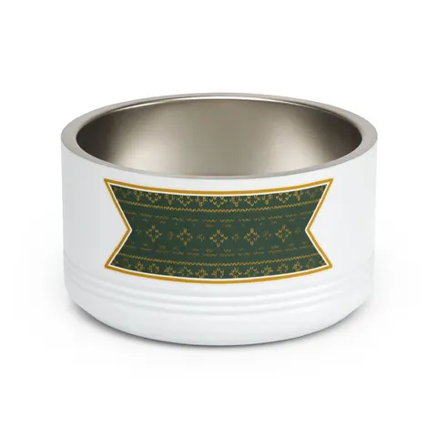 Holiday Green & Gold Knit Pet Bowl — front view