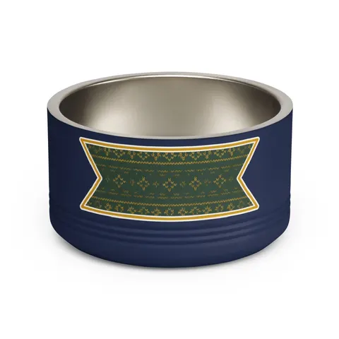 Holiday Green & Gold Knit Pet Bowl — front view