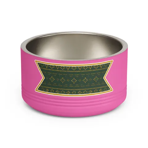 Holiday Green & Gold Knit Pet Bowl — front view