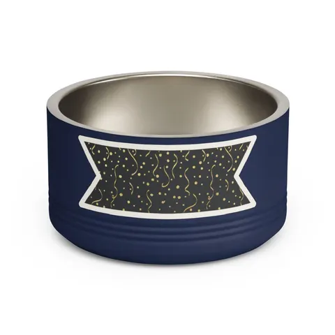 New Year Gold Confetti on Black Pet Bowl — front view