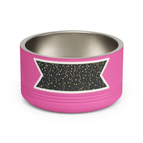 New Year Gold Confetti on Black Pet Bowl — front view