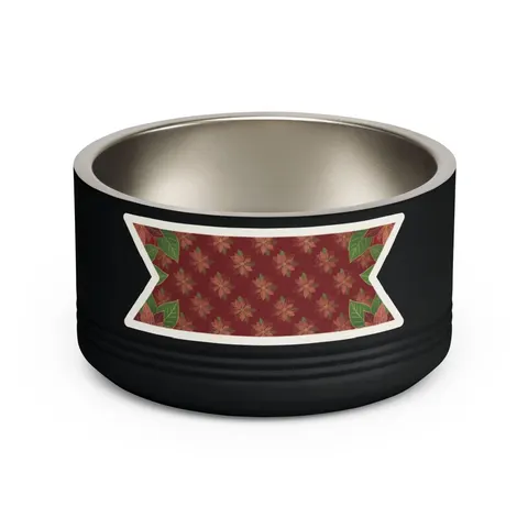 Holiday Poinsettia & Gold Leaves Pet Bowl — front view