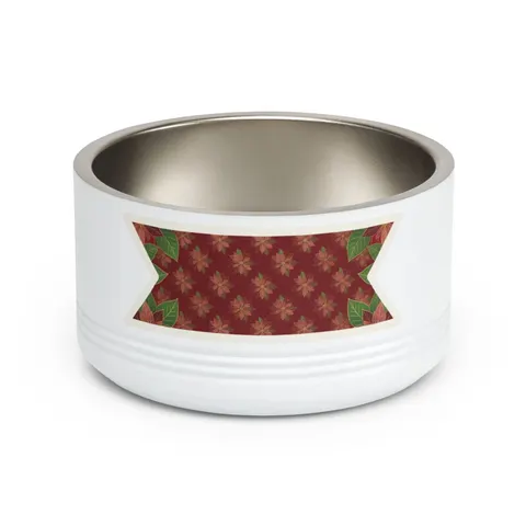 Holiday Poinsettia & Gold Leaves Pet Bowl — front view