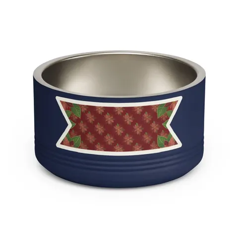 Holiday Poinsettia & Gold Leaves Pet Bowl — front view