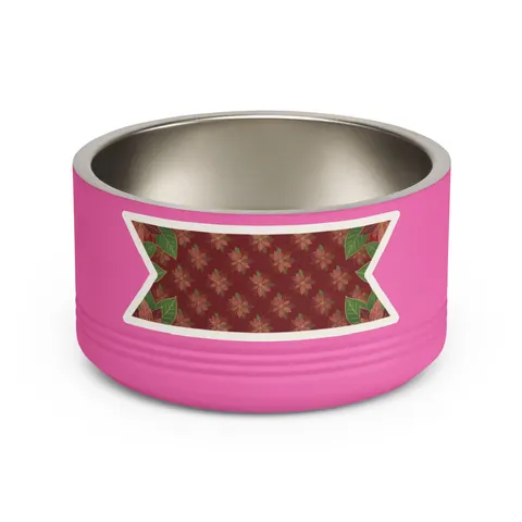 Holiday Poinsettia & Gold Leaves Pet Bowl — front view