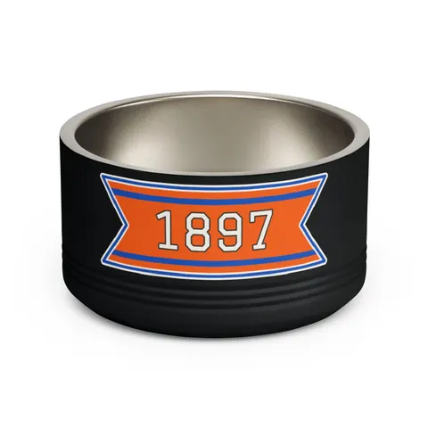 Langston 1897 Orange & Blue Pet Bowl — front view