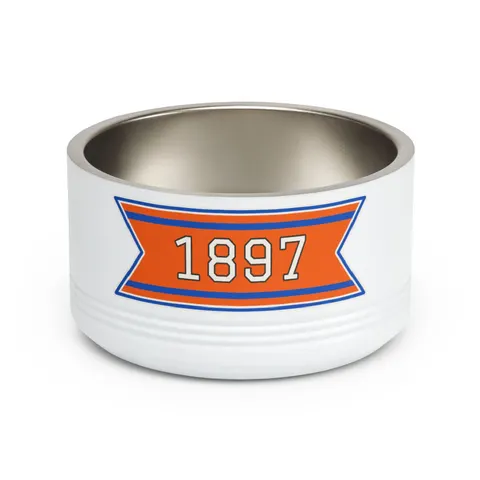 Langston 1897 Orange & Blue Pet Bowl — front view