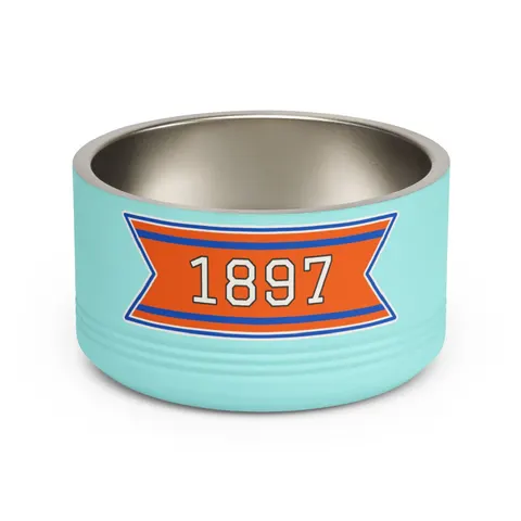 Langston 1897 Orange & Blue Pet Bowl — front view