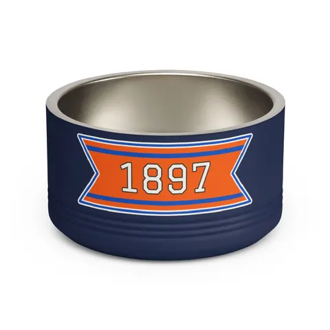 Langston 1897 Orange & Blue Pet Bowl — front view