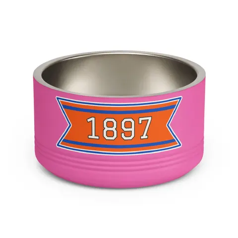 Langston 1897 Orange & Blue Pet Bowl — front view