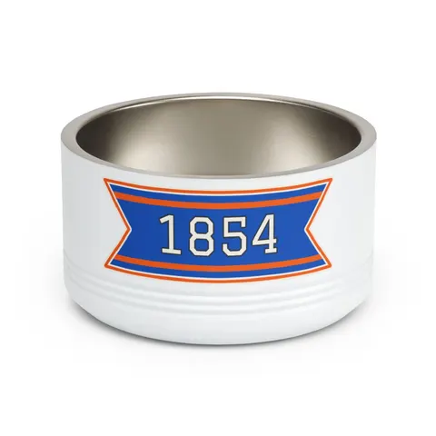 Lincoln (PA) 1854 Blue & Orange Pet Bowl — front view
