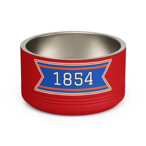 Lincoln (PA) 1854 Blue & Orange Pet Bowl — front view